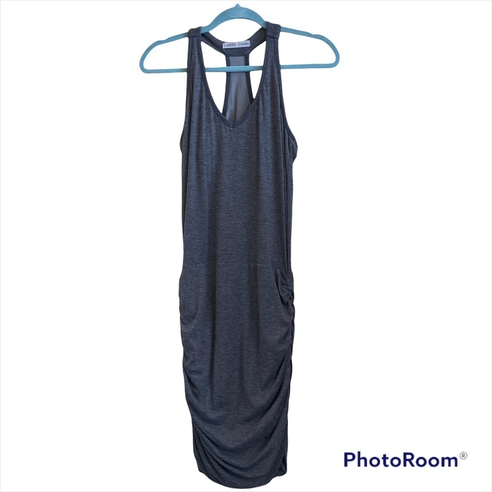 Athleta Rouched draped dress grey‎ bra top small sleeveless